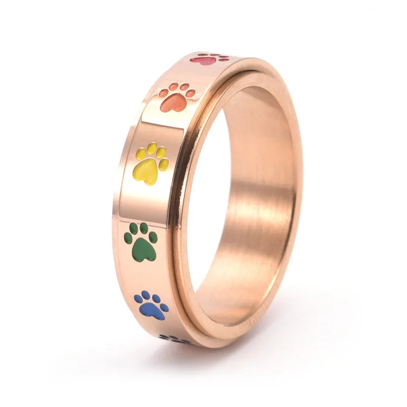 Rotatable Anti-Stress Ring with Paws with Rainbow Colors