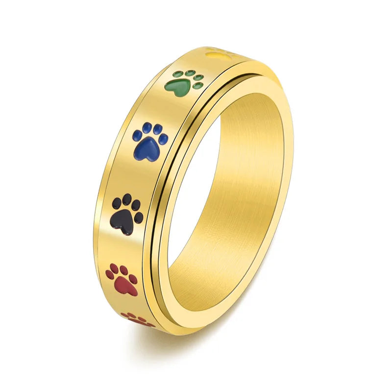 Rotatable Anti-Stress Ring with Paws with Rainbow Colors